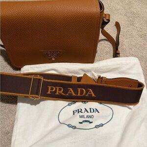 Prada Camel Brown Leather Crossbody Bag